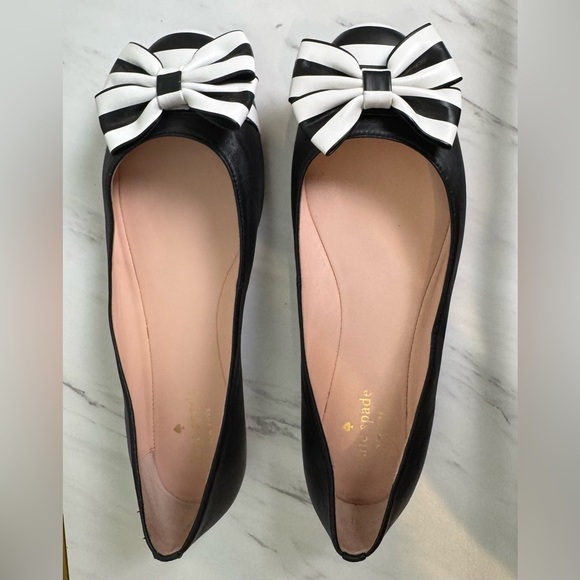 Kate Spade New York Wallace Bow Cap Toe Ballet Flats Black & White Size 9.5 - Picture 3 of 13